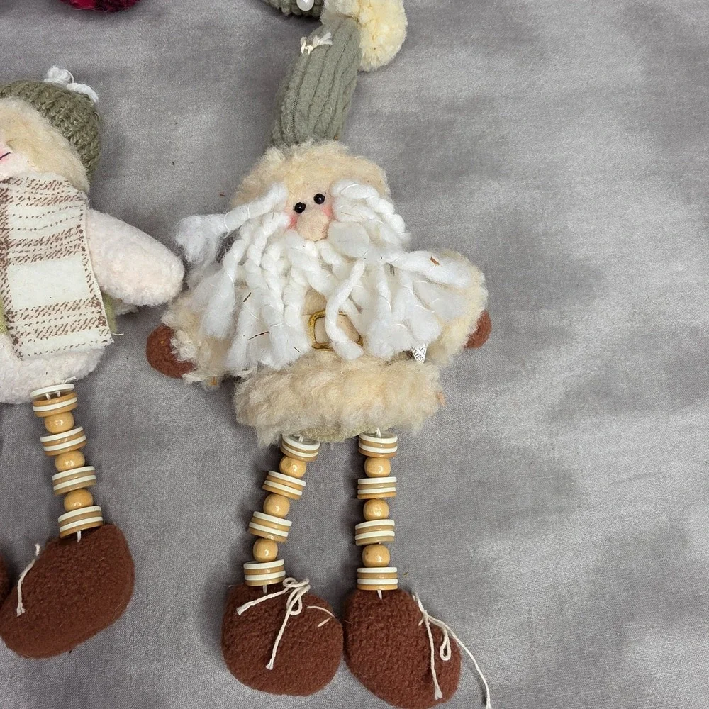 SET of 4 Christmas Oranaments Spool Dolls Bean Bag Plushes Snowman Santa Country
